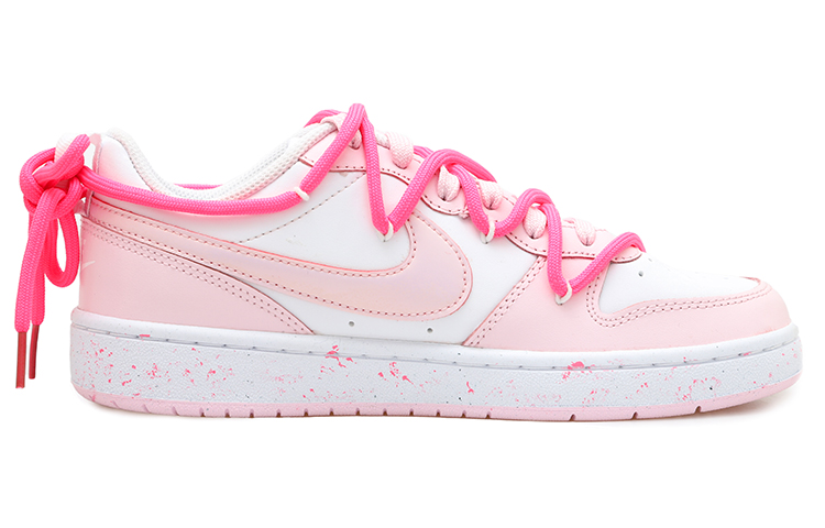 Order 【客製化球鞋】Nike Court Borough 2 活力雙鉤 解構風 潑墨 做舊 低筒 板鞋 GS 白粉