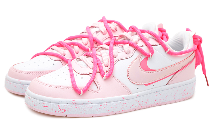 Lookbook 【客製化球鞋】Nike Court Borough 2 活力雙鉤 解構風 潑墨 做舊 低筒 板鞋 GS 白粉