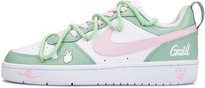 【客製化球鞋】 Nike Court Borough 2 夏日主題 畫家貓 可愛貓爪 解構綁帶 低筒 板鞋 GS 綠白 Buy 【客製化球鞋】 Nike Court Borough 2 夏日主題 畫家貓 可愛貓爪 解構綁帶 低筒 板鞋 GS 綠白