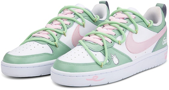 【客製化球鞋】 Nike Court Borough 2 夏日主題 畫家貓 可愛貓爪 解構綁帶 低筒 板鞋 GS 綠白 Lookbook 【客製化球鞋】 Nike Court Borough 2 夏日主題 畫家貓 可愛貓爪 解構綁帶 低筒 板鞋 GS 綠白