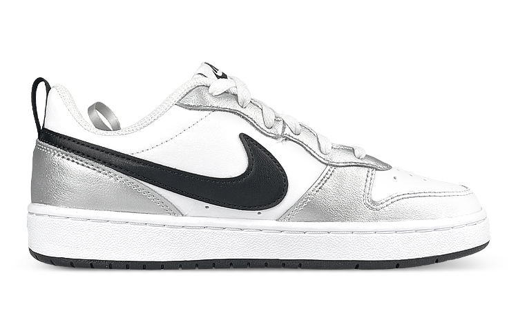 Order 【訂製球鞋】 Nike Court Borough 2 銀色亮面 芭蕾風 絲綢綁帶 天鵝湖 低筒 板鞋 GS 黑白灰