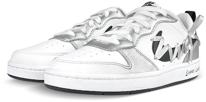 【訂製球鞋】 Nike Court Borough 2 銀色亮面 芭蕾風 絲綢綁帶 天鵝湖 低筒 板鞋 GS 黑白灰 Lookbook 【訂製球鞋】 Nike Court Borough 2 銀色亮面 芭蕾風 絲綢綁帶 天鵝湖 低筒 板鞋 GS 黑白灰