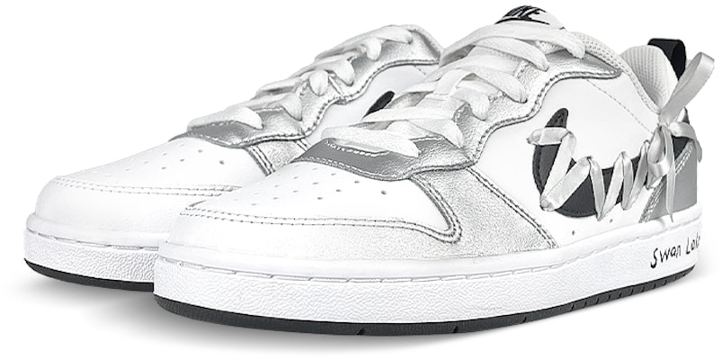 【訂製球鞋】 Nike Court Borough 2 銀色亮面 芭蕾風 絲綢綁帶 天鵝湖 低筒 板鞋 GS 黑白灰 Lookbook 【訂製球鞋】 Nike Court Borough 2 銀色亮面 芭蕾風 絲綢綁帶 天鵝湖 低筒 板鞋 GS 黑白灰
