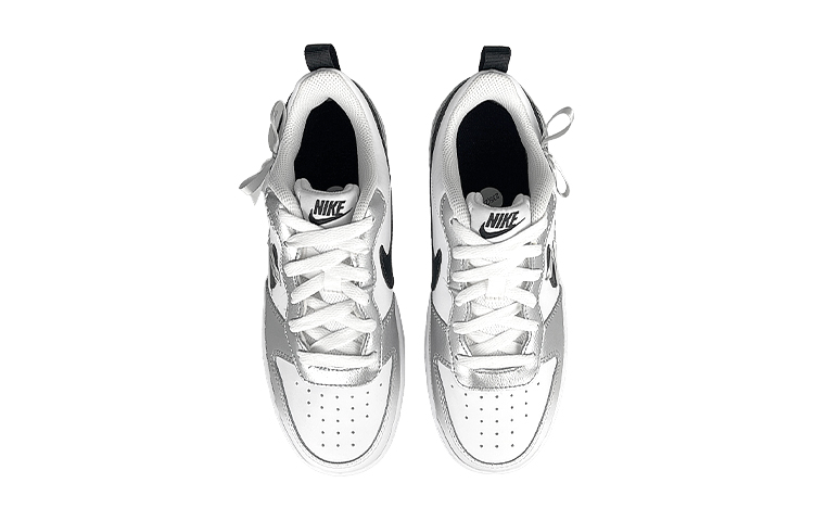 Shop 【訂製球鞋】 Nike Court Borough 2 銀色亮面 芭蕾風 絲綢綁帶 天鵝湖 低筒 板鞋 GS 黑白灰