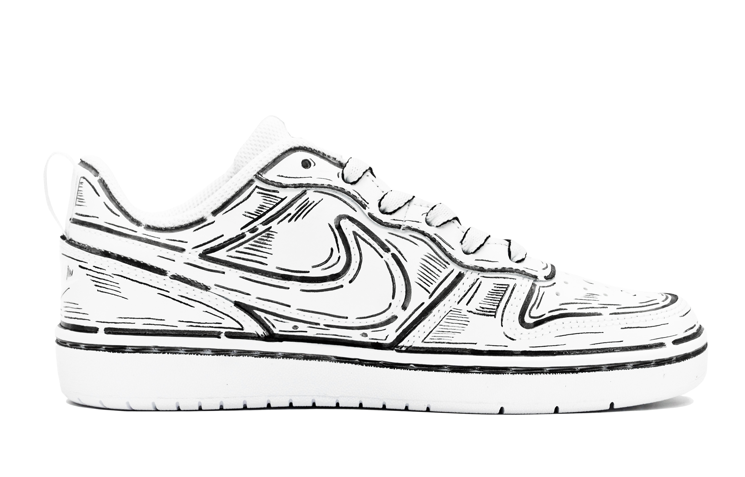 Lookbook ナイキ コート Borough ブラックホワイト マンガ混沌 (Nike Court Borough B/W マンガ混沌) BQ5448-100(Team14-二次元S-Box)