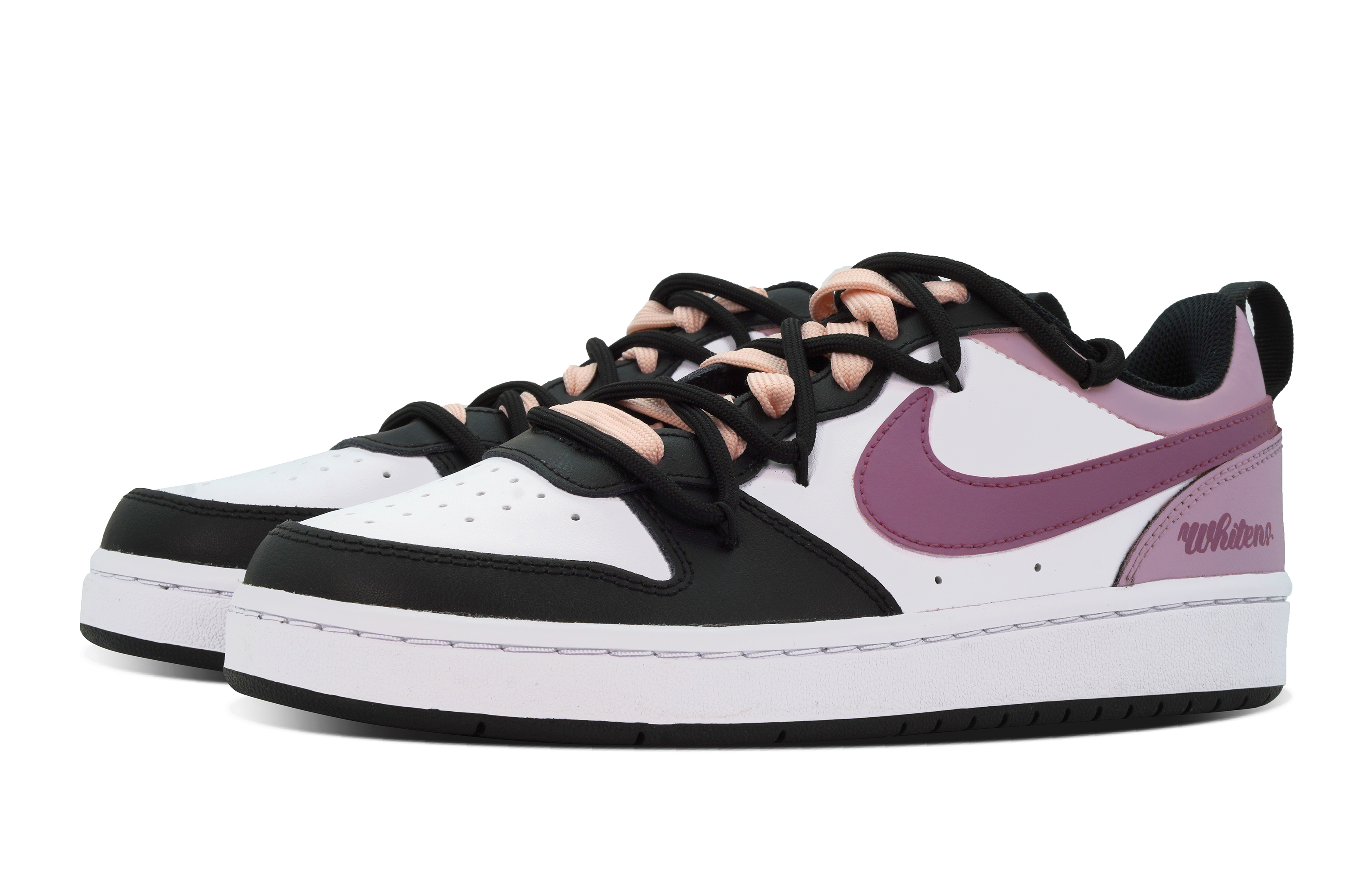 Shop [Kasut Tersuai] Nike Court Borough 'Hitam Putih Raspberry' BQ5448-115(Team84-甘草树莓)