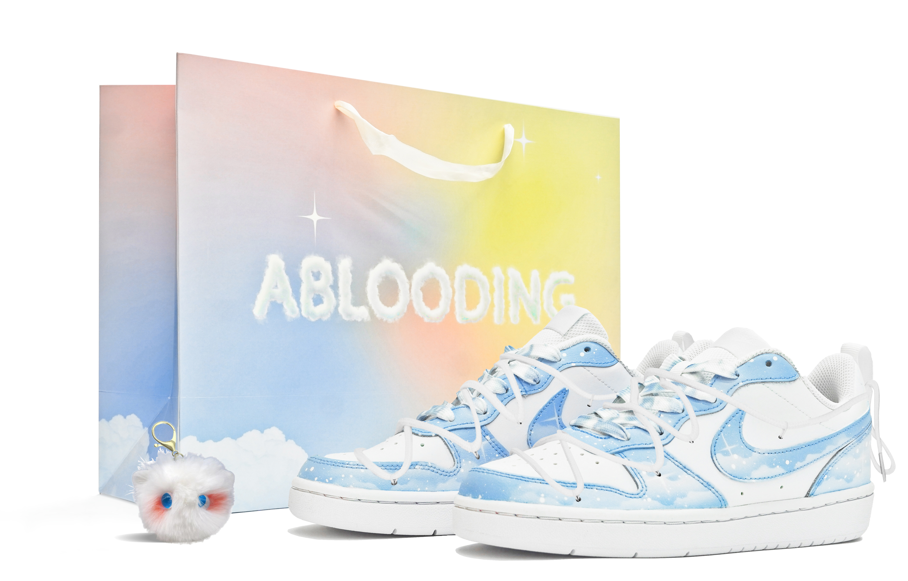 Buy 【定製球鞋】Nike Court Borough ABLOODING 解構星空系列 藍色星空 星辰大海 低筒 板鞋 GS 藍