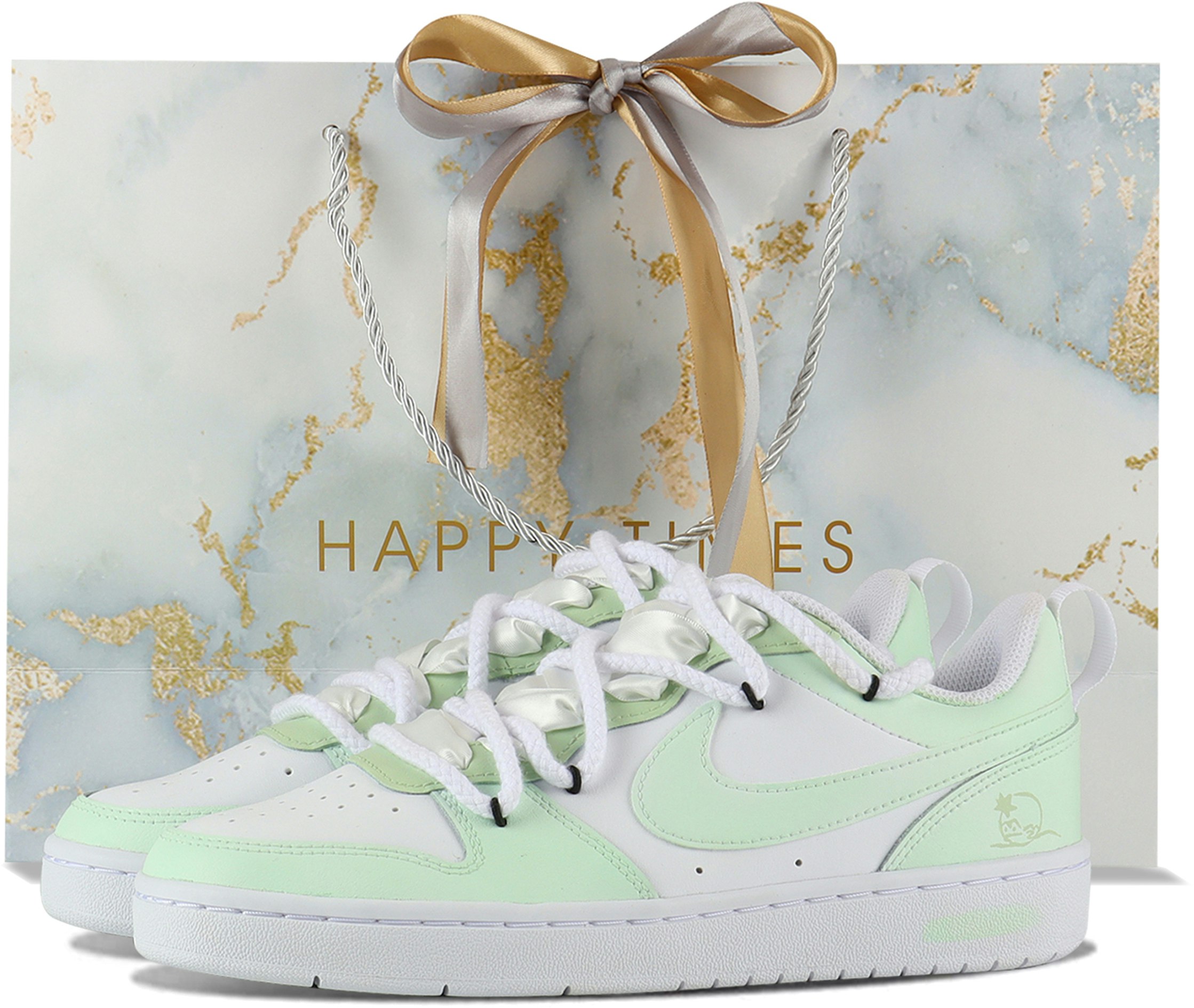 custom-shoes-nike-court-borough-hand-painted-ancient-style-white-green