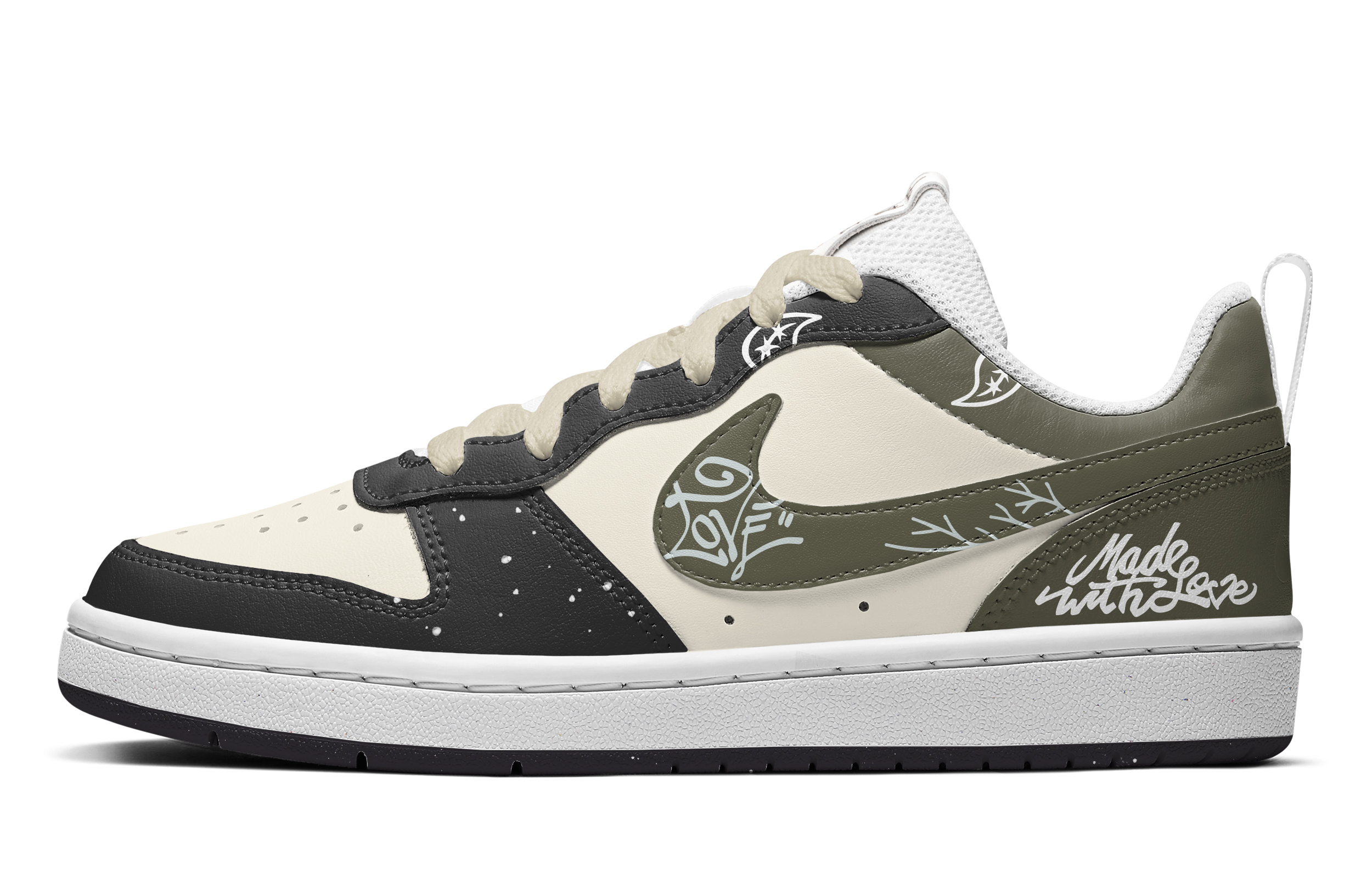 Buy 【定製球鞋】Nike Court Borough系列 減齡愛情 腰果花 潮流 街頭 字母 解構高街 低筒 滑板鞋 GS 橄欖綠