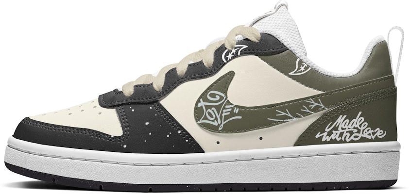 【定製球鞋】Nike Court Borough系列 減齡愛情 腰果花 潮流 街頭 字母 解構高街 低筒 滑板鞋 GS 橄欖綠 Buy 【定製球鞋】Nike Court Borough系列 減齡愛情 腰果花 潮流 街頭 字母 解構高街 低筒 滑板鞋 GS 橄欖綠