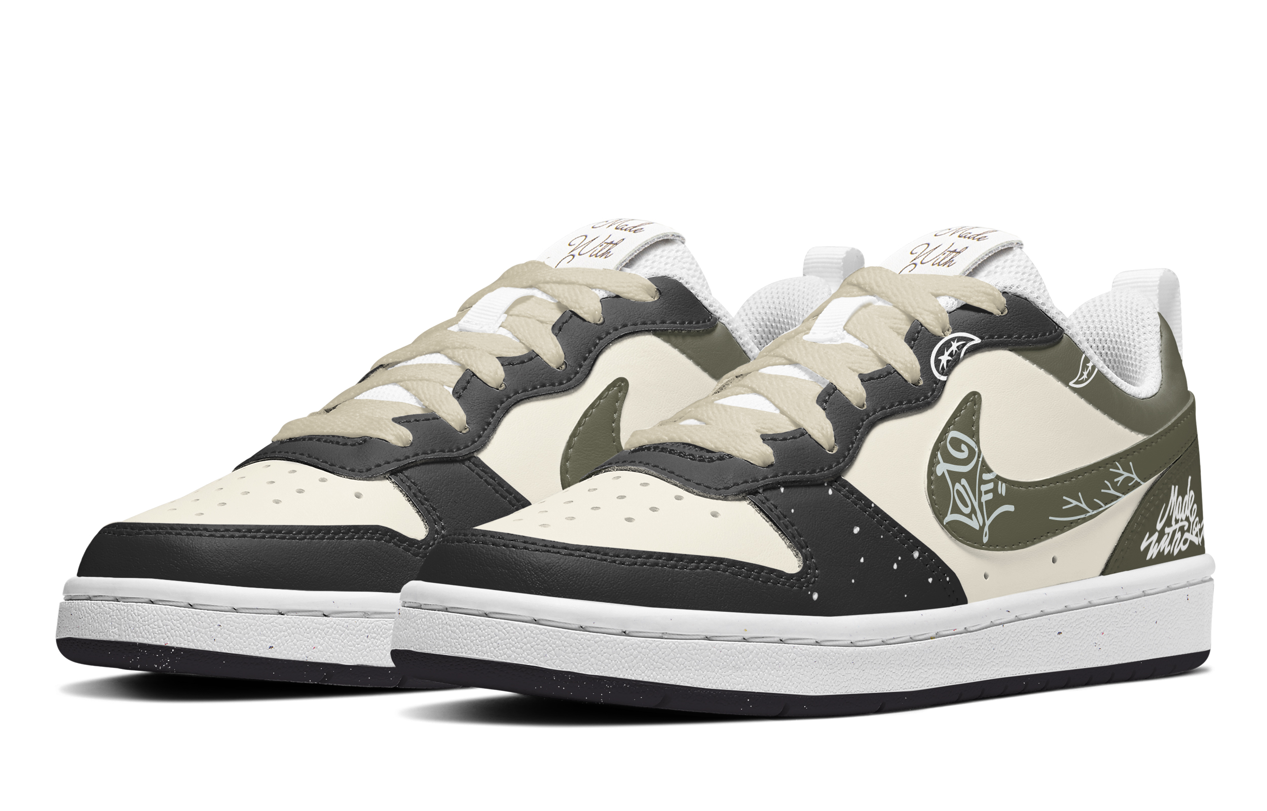 Shop 【定製球鞋】Nike Court Borough系列 減齡愛情 腰果花 潮流 街頭 字母 解構高街 低筒 滑板鞋 GS 橄欖綠