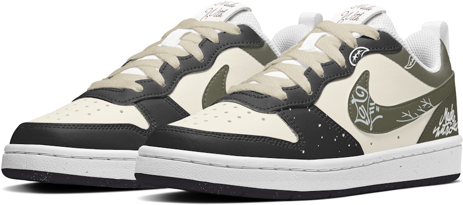 【定製球鞋】Nike Court Borough系列 減齡愛情 腰果花 潮流 街頭 字母 解構高街 低筒 滑板鞋 GS 橄欖綠 Shop 【定製球鞋】Nike Court Borough系列 減齡愛情 腰果花 潮流 街頭 字母 解構高街 低筒 滑板鞋 GS 橄欖綠