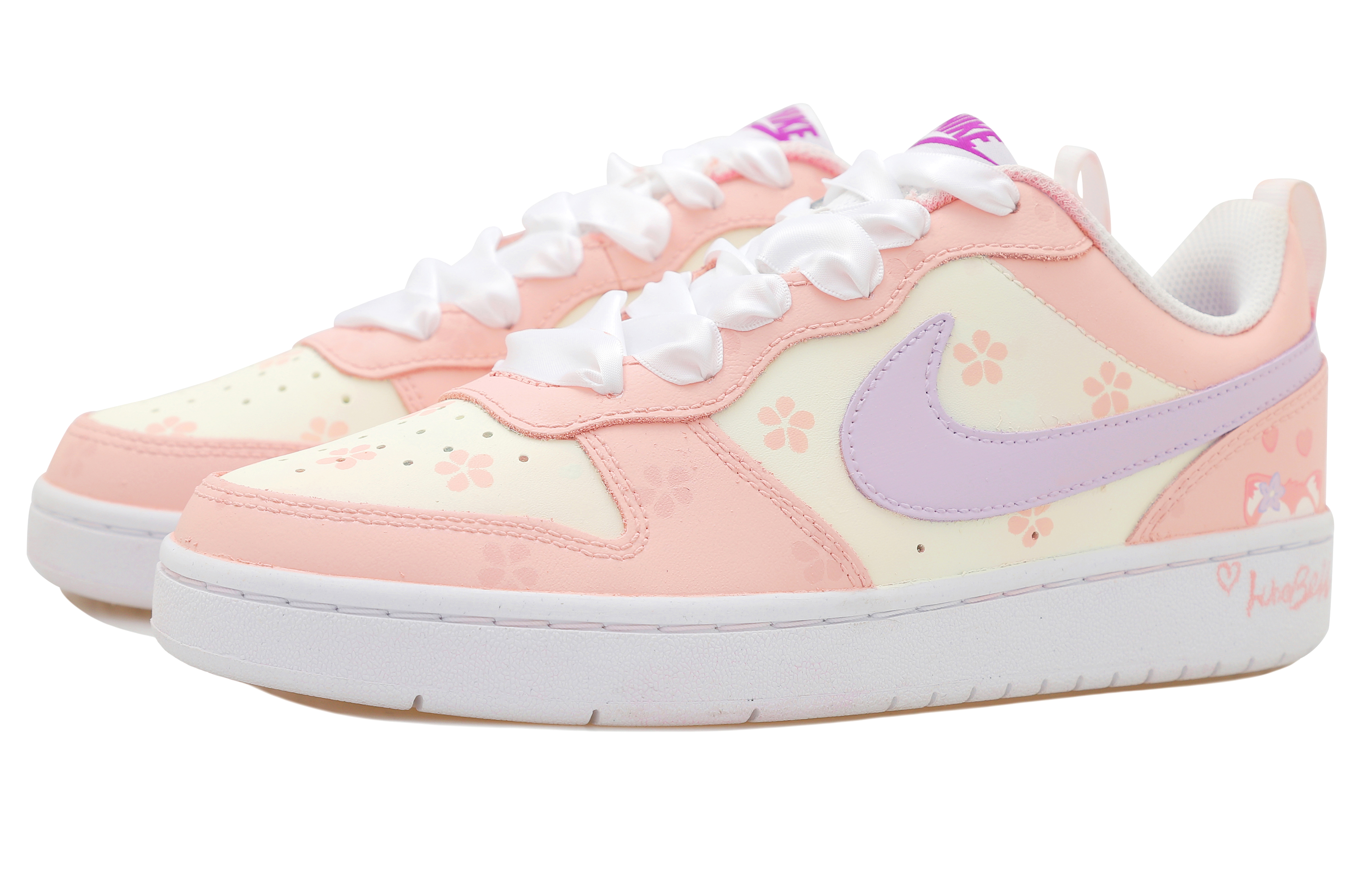 Lookbook [定制鞋] 耐克 Court Borough '粉色狐狸丝带心樱花' DQ5979-100(Team拾玖-妲己粉狐狸)