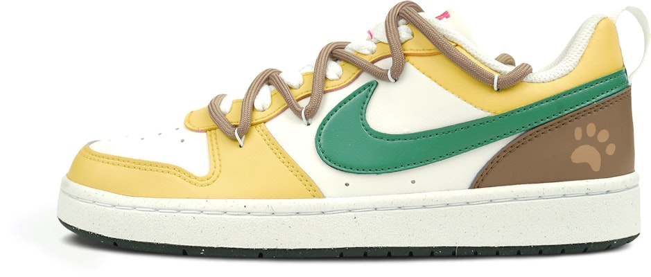 【訂製球鞋】Nike Court Borough系列 餅餅 解構 字母 高街 低筒 板鞋 GS 黃綠棕 Buy 【訂製球鞋】Nike Court Borough系列 餅餅 解構 字母 高街 低筒 板鞋 GS 黃綠棕