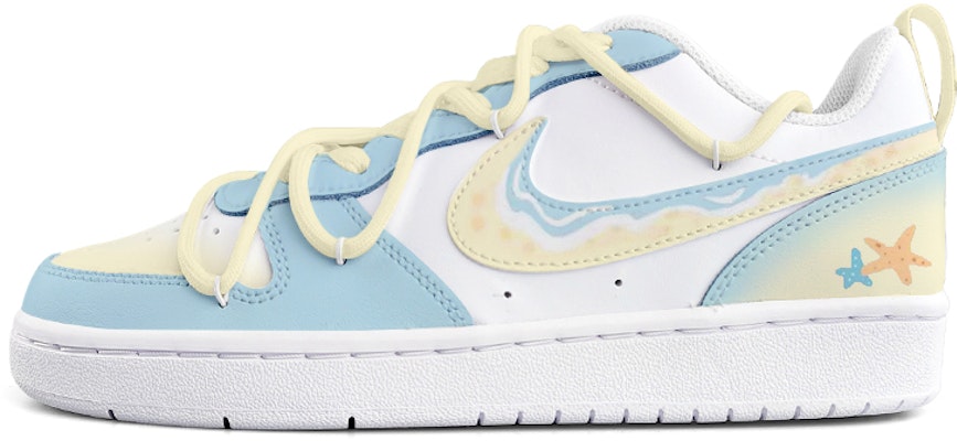 【客製化球鞋】 Nike Court Borough Low 2 沙灘與海浪 清新 手繪 解構鞋帶 低筒 板鞋 GS 黃藍 Buy 【客製化球鞋】 Nike Court Borough Low 2 沙灘與海浪 清新 手繪 解構鞋帶 低筒 板鞋 GS 黃藍