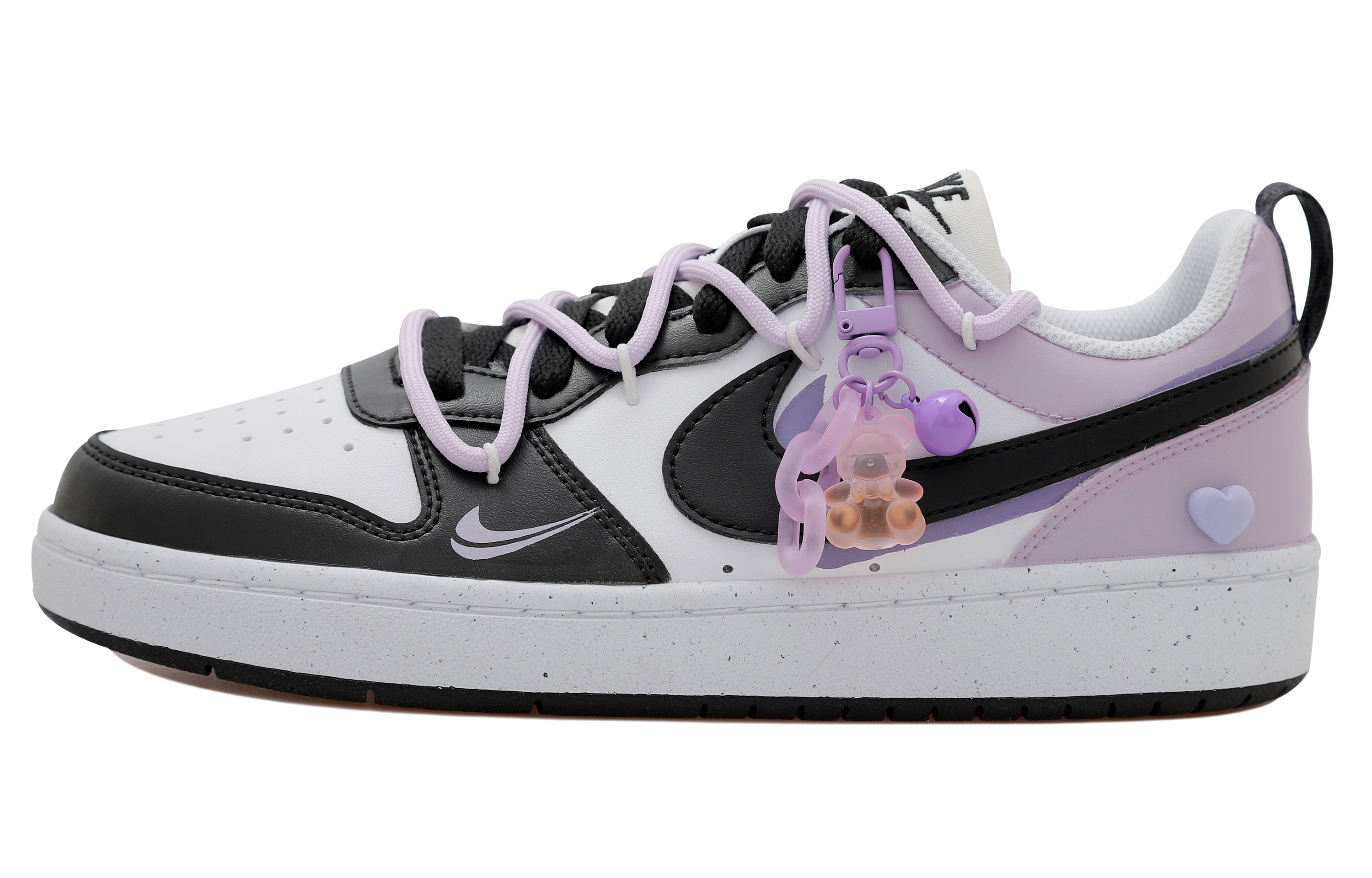 Buy 【定制球鞋】 Nike Court Borough Low 2 OKHR 愛心 雙鉤 小熊吊飾 解構鞋帶 防滑 低筒 板鞋 GS 黑紫