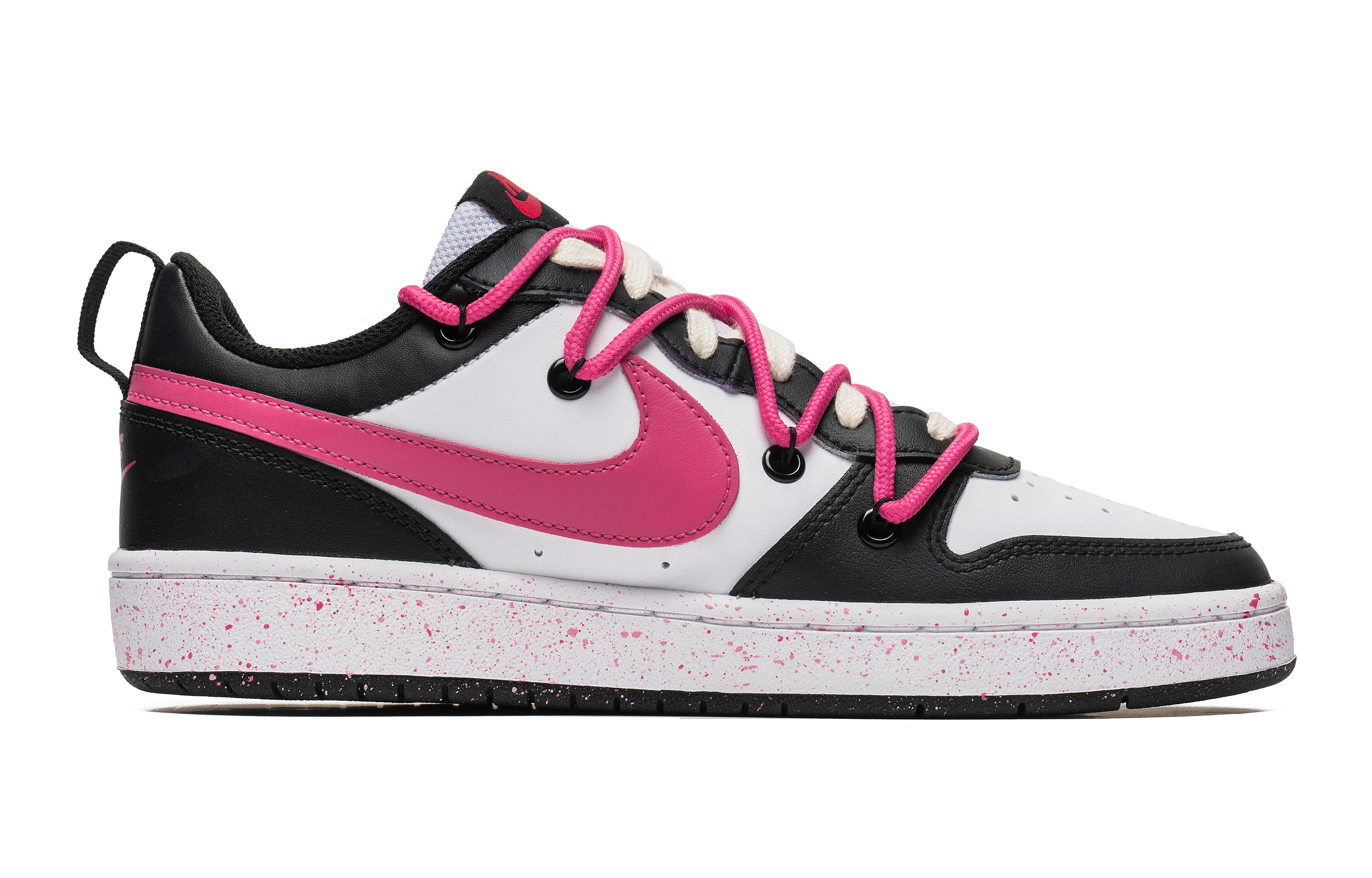 Buy [定制鞋] 耐克Court Borough Low 2 '黑白紫色泼墨' BQ5448-110(Team22-活力三勾A-BOX)