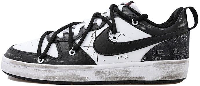 【定制球鞋】Nike Court Borough Low 2 極簡 數學 復古 貼布 幾何 做舊 低幫 板鞋 GS 黑白色 Buy 【定制球鞋】Nike Court Borough Low 2 極簡 數學 復古 貼布 幾何 做舊 低幫 板鞋 GS 黑白色