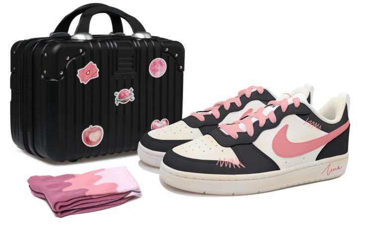 Buy [定制鞋] 耐克 Court Borough Low 2 '黑白粉' BQ5448-100(Team拾玖-做旧黑粉勾S-BOX)