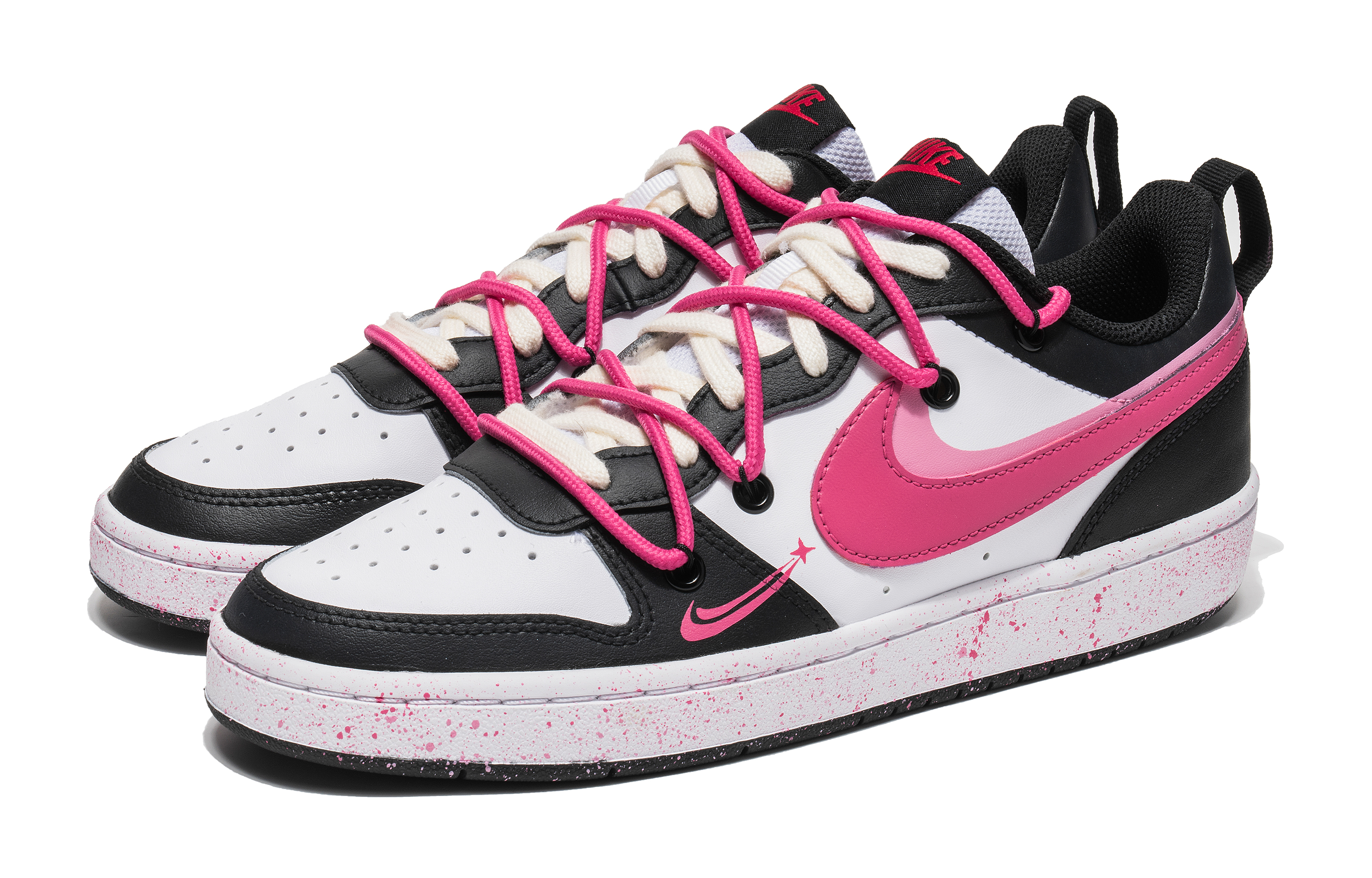 Order [定制鞋] 耐克Court Borough Low 2 '黑白紫色泼墨' BQ5448-110(Team22-活力三勾A-BOX)