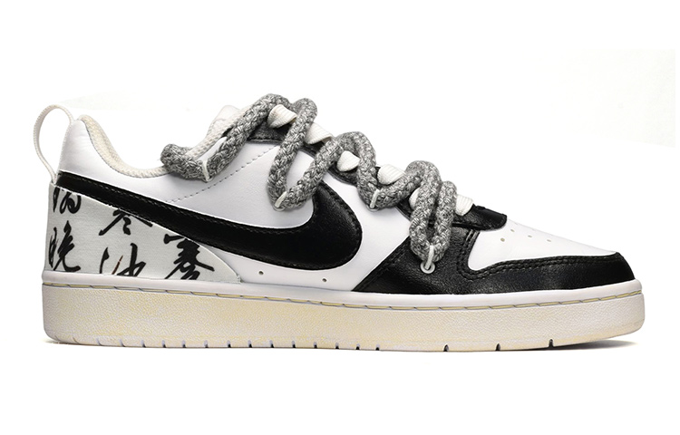 Order [Kasut Custom] Nike Court Borough Low 2 'Hitam Putih Calligraphy Patch' BQ5448-100(TeamE-女款山水泼墨黑白QD)