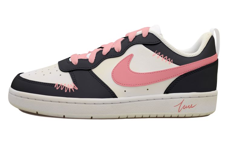 Order [定制鞋] 耐克 Court Borough Low 2 '黑白粉' BQ5448-100(Team拾玖-做旧黑粉勾S-BOX)