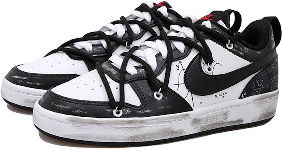 【定制球鞋】Nike Court Borough Low 2 極簡 數學 復古 貼布 幾何 做舊 低幫 板鞋 GS 黑白色 Lookbook 【定制球鞋】Nike Court Borough Low 2 極簡 數學 復古 貼布 幾何 做舊 低幫 板鞋 GS 黑白色