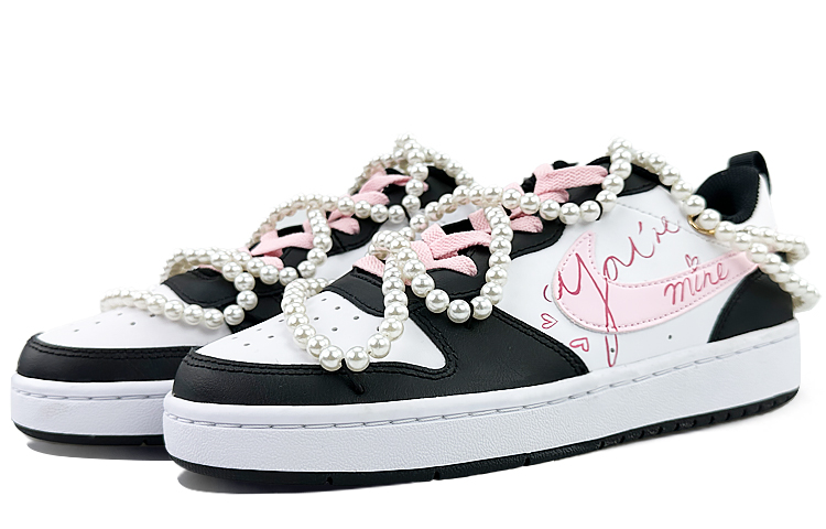 Lookbook [Custom Shoes] Nike Court Borough Low 2 'Negro Blanco Rosa' BQ5448-115(Team40-GS你的名字黑白粉)