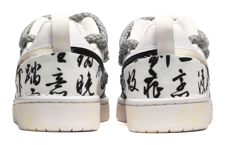 Shop [Kasut Custom] Nike Court Borough Low 2 'Hitam Putih Calligraphy Patch' BQ5448-100(TeamE-女款山水泼墨黑白QD)