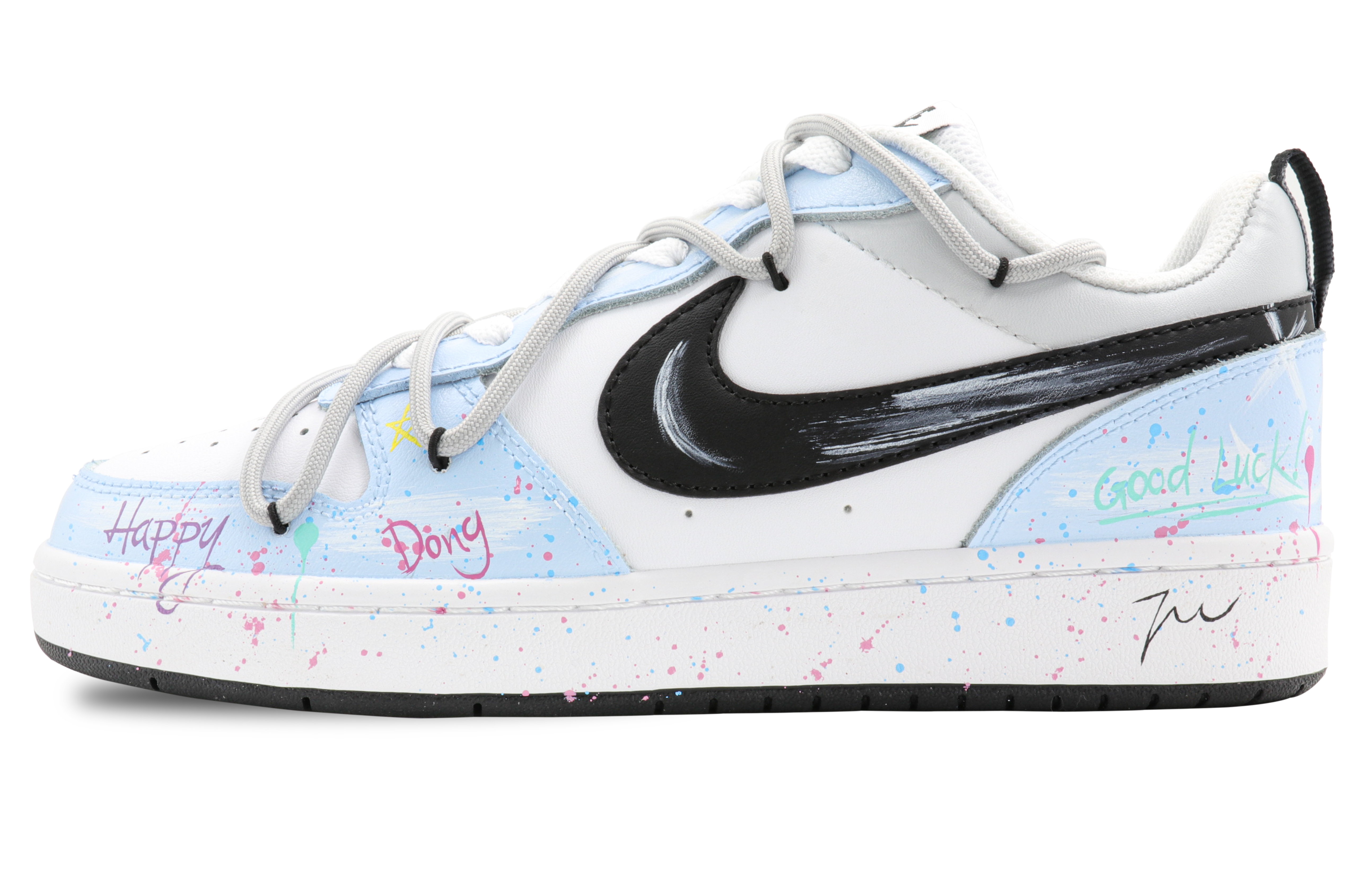 Buy [Kasut Custom] Nike Court Borough Low 2 'Grafiti Biru' BQ5448-104(Team31-女款爆炸缤果)