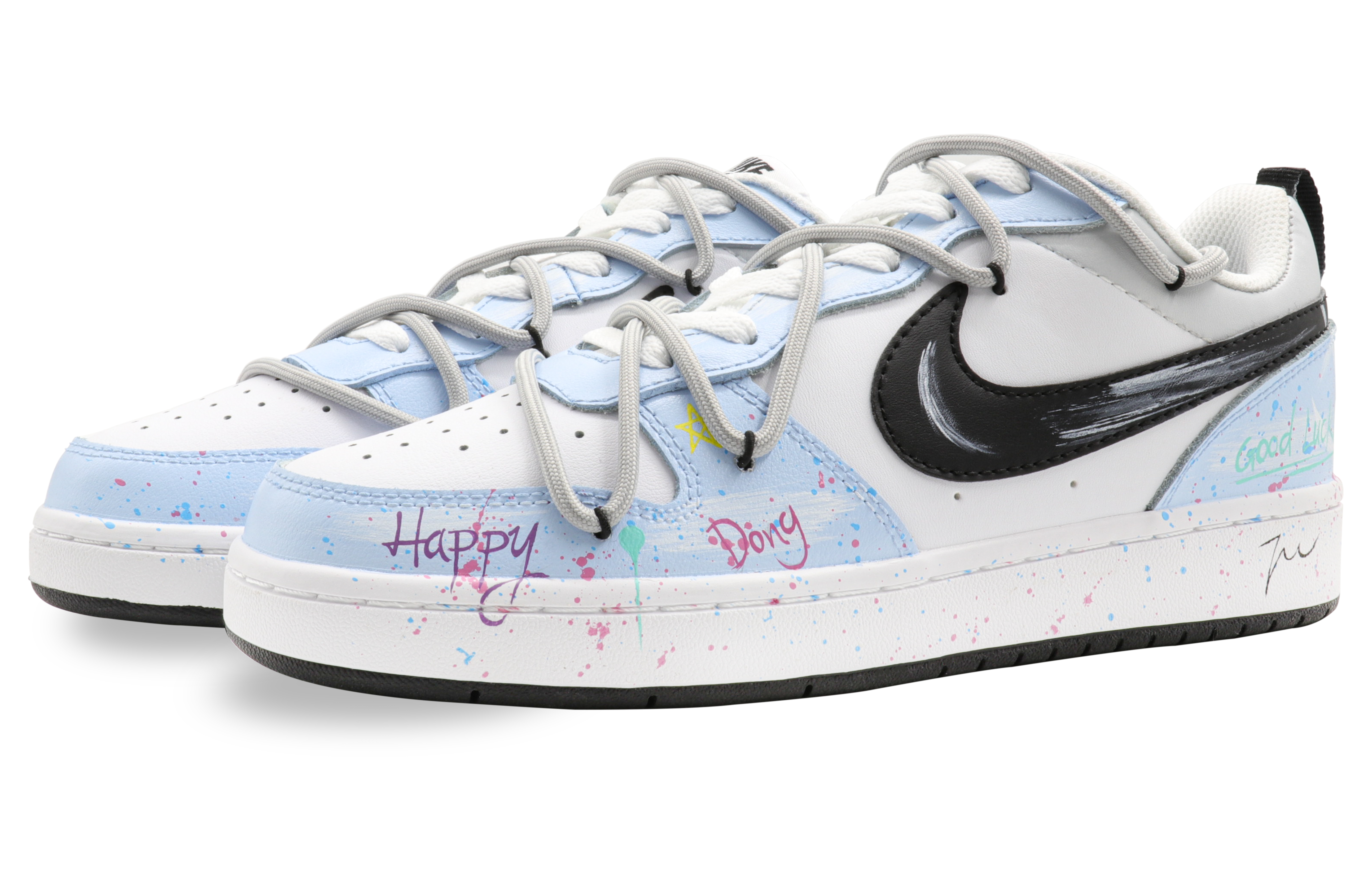 Lookbook [Kasut Custom] Nike Court Borough Low 2 'Grafiti Biru' BQ5448-104(Team31-女款爆炸缤果)