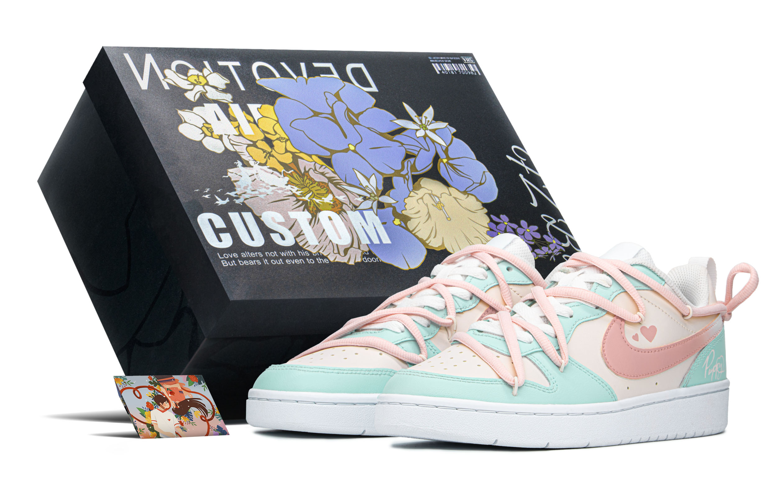 Buy [Kasut Rekaan Khas] Nike Court Borough Low 2 'Kotak Hadiah Biru Merah Jambu' BQ5448-100(TeamA-蓝粉心S-BOX)