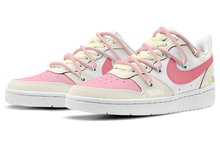 Lookbook [Kasut Tersuai] Nike Court Borough Low 2 'Sulaman Pelangi Coklat Merah Jambu' BQ5448-100(TeamK-彩虹之星S-BOX)