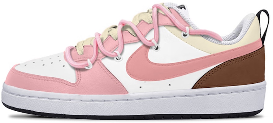 【訂製球鞋】 Nike Court Borough Low 2 復古Coco 奶油可可 解構綁帶 低筒 板鞋 GS 粉棕 Buy 【訂製球鞋】 Nike Court Borough Low 2 復古Coco 奶油可可 解構綁帶 低筒 板鞋 GS 粉棕