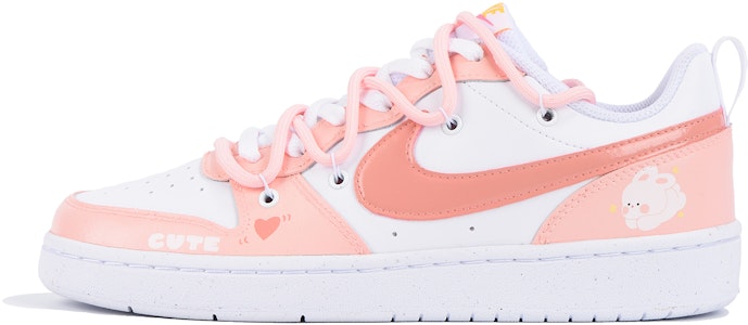 【訂製球鞋】Nike Court Borough Low 2 可愛小兔 復古 學院風 解構 低筒 板鞋 GS 粉白 Buy 【訂製球鞋】Nike Court Borough Low 2 可愛小兔 復古 學院風 解構 低筒 板鞋 GS 粉白