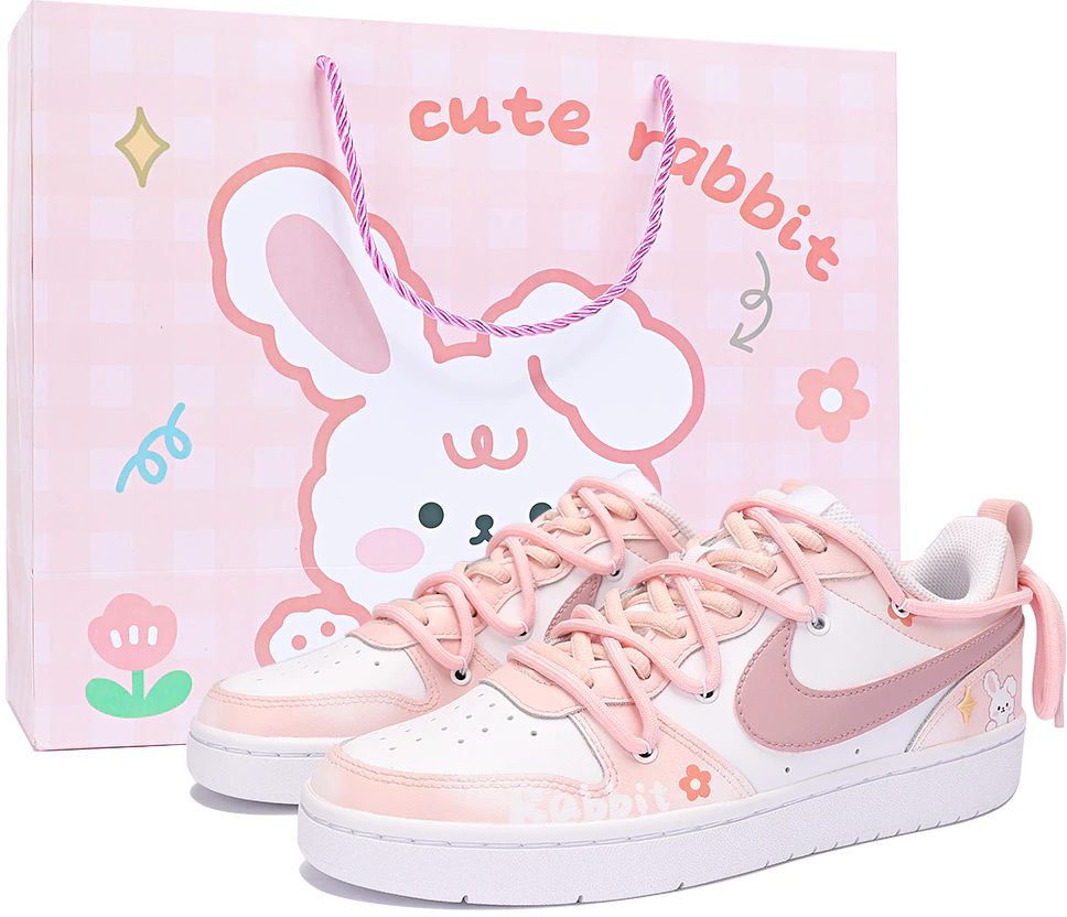 custom-shoes-nike-court-borough-low-2-cute-rabbit-pink-and-white