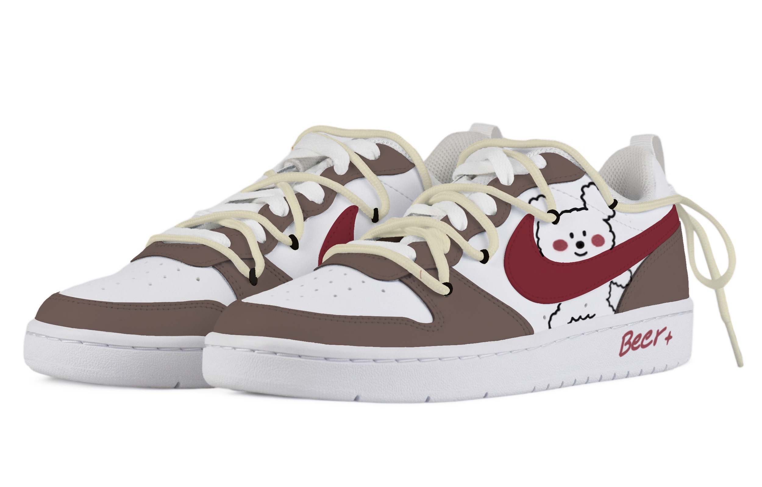 Lookbook [Custom Shoes] Nike Court Borough Low 2 'Dancing Bear Deconstructed Red Brown'