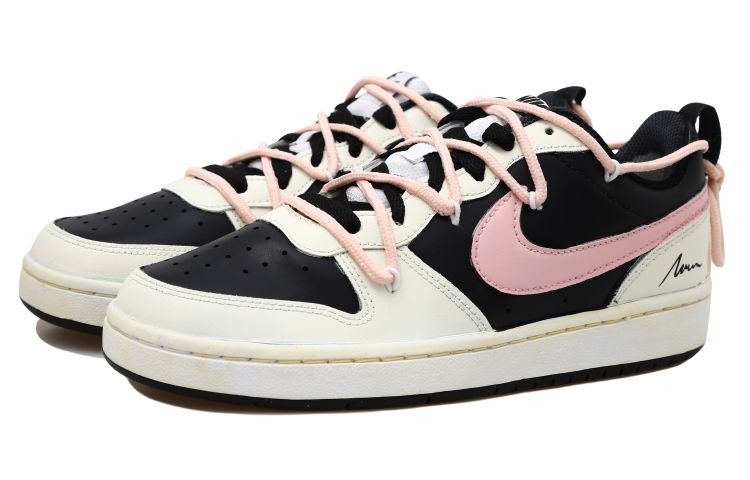 Lookbook 【定製球鞋】Nike Court Borough Low 2 老化 粉墨 解構風 反轉 復古 低筒 板鞋 GS 黑白粉