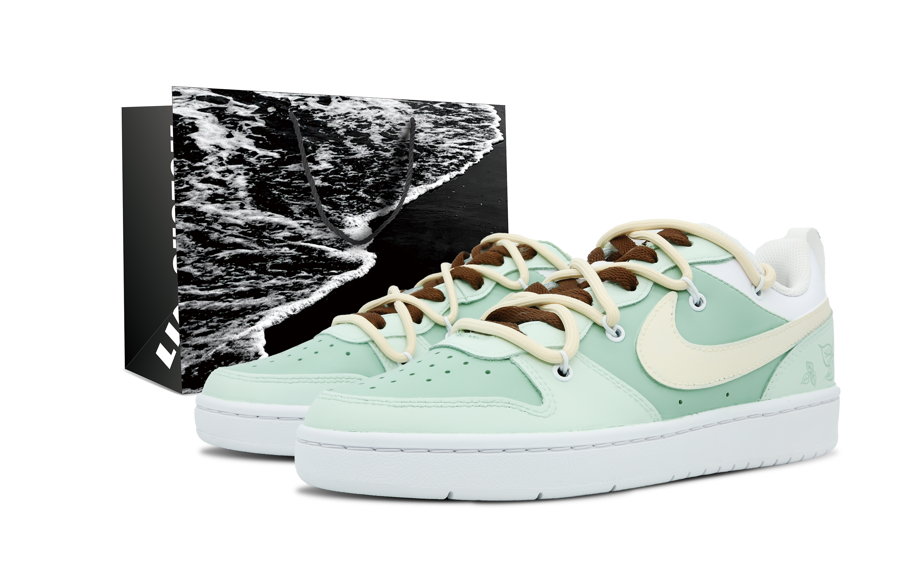 Buy 【客製球鞋】 Nike Court Borough Low 2 東方神葉 黑沙灘手提包 清新 低筒 滑板鞋 GS 抹茶色