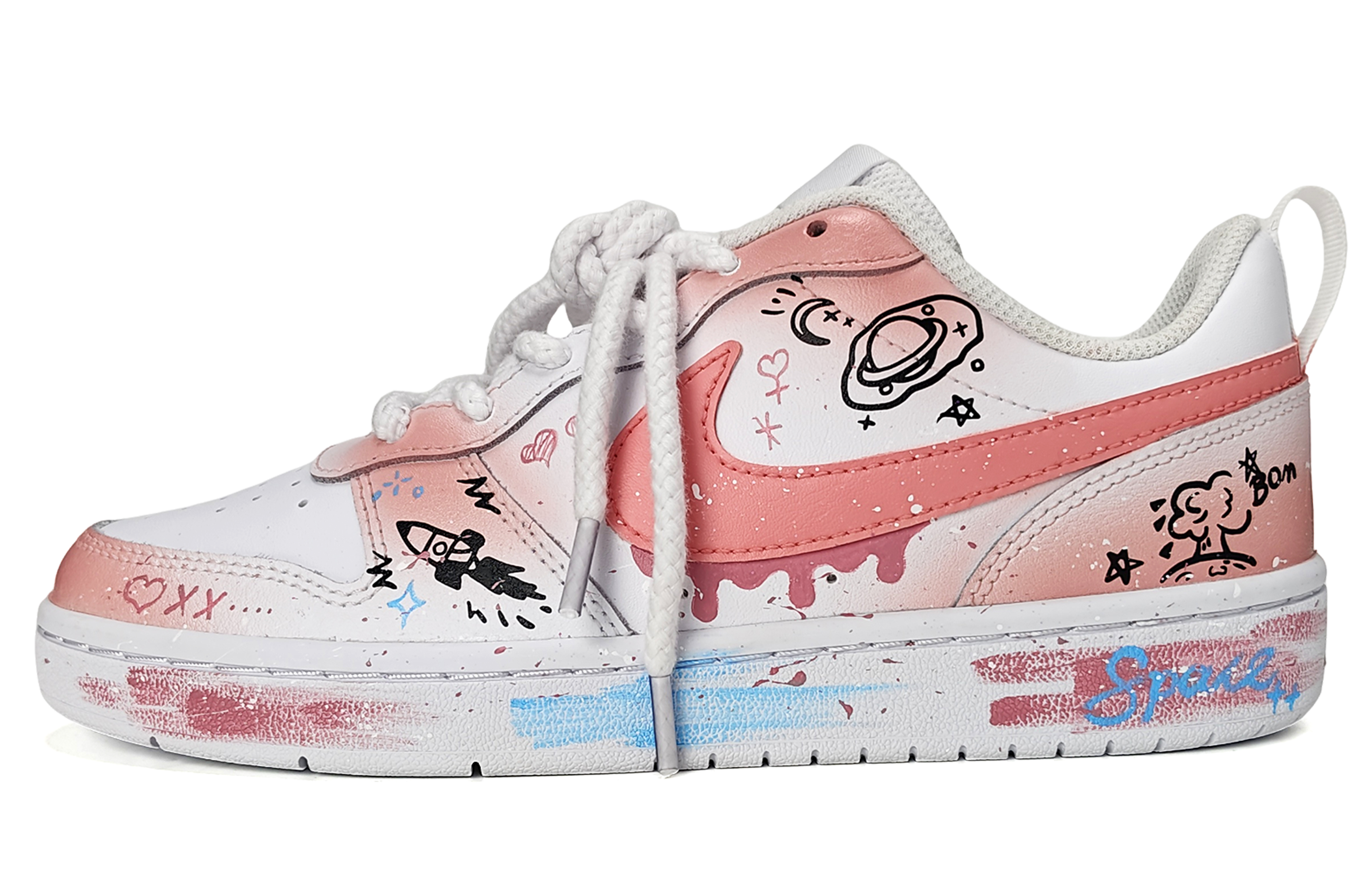 [Custom Shoes] Nike Court Borough Low 2 'Escape Earth Dopamine Sweet Style Graffiti Blue Pink White'