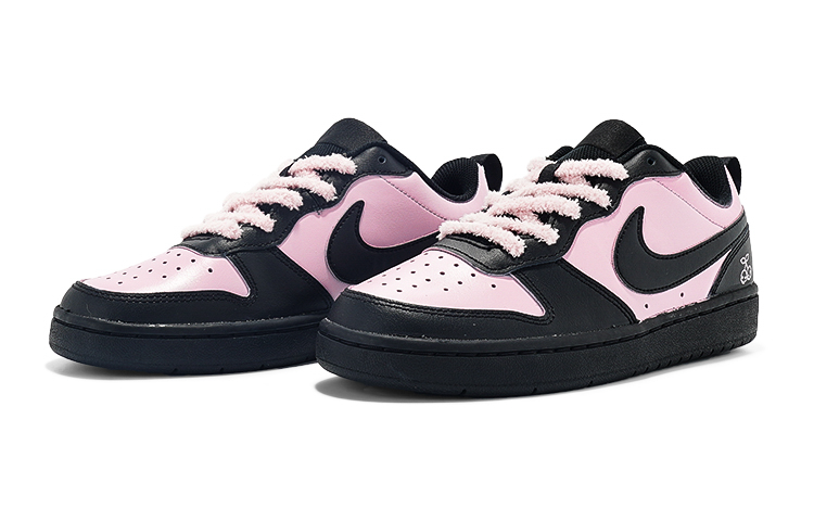 Lookbook 【定制球鞋】 Nike Court Borough Low 2 莓刻 毛絨粉黑 甜酷風 休閒 低幫 板鞋 GS 黑粉