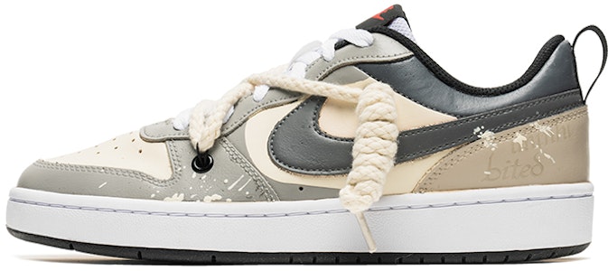 【定制球鞋】 Nike Court Borough Low 2 塗鴉藝術 線跡 潑墨 低幫 板鞋 GS 灰棕 Buy 【定制球鞋】 Nike Court Borough Low 2 塗鴉藝術 線跡 潑墨 低幫 板鞋 GS 灰棕