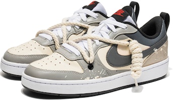 【定制球鞋】 Nike Court Borough Low 2 塗鴉藝術 線跡 潑墨 低幫 板鞋 GS 灰棕 Lookbook 【定制球鞋】 Nike Court Borough Low 2 塗鴉藝術 線跡 潑墨 低幫 板鞋 GS 灰棕