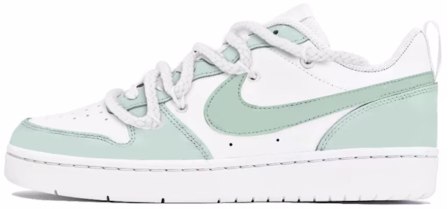 【訂製球鞋】Nike Court Borough Low 2 高級小眾 綠豆奶凍 學院風 解構綁帶 低筒 板鞋 GS 青灰 Buy 【訂製球鞋】Nike Court Borough Low 2 高級小眾 綠豆奶凍 學院風 解構綁帶 低筒 板鞋 GS 青灰