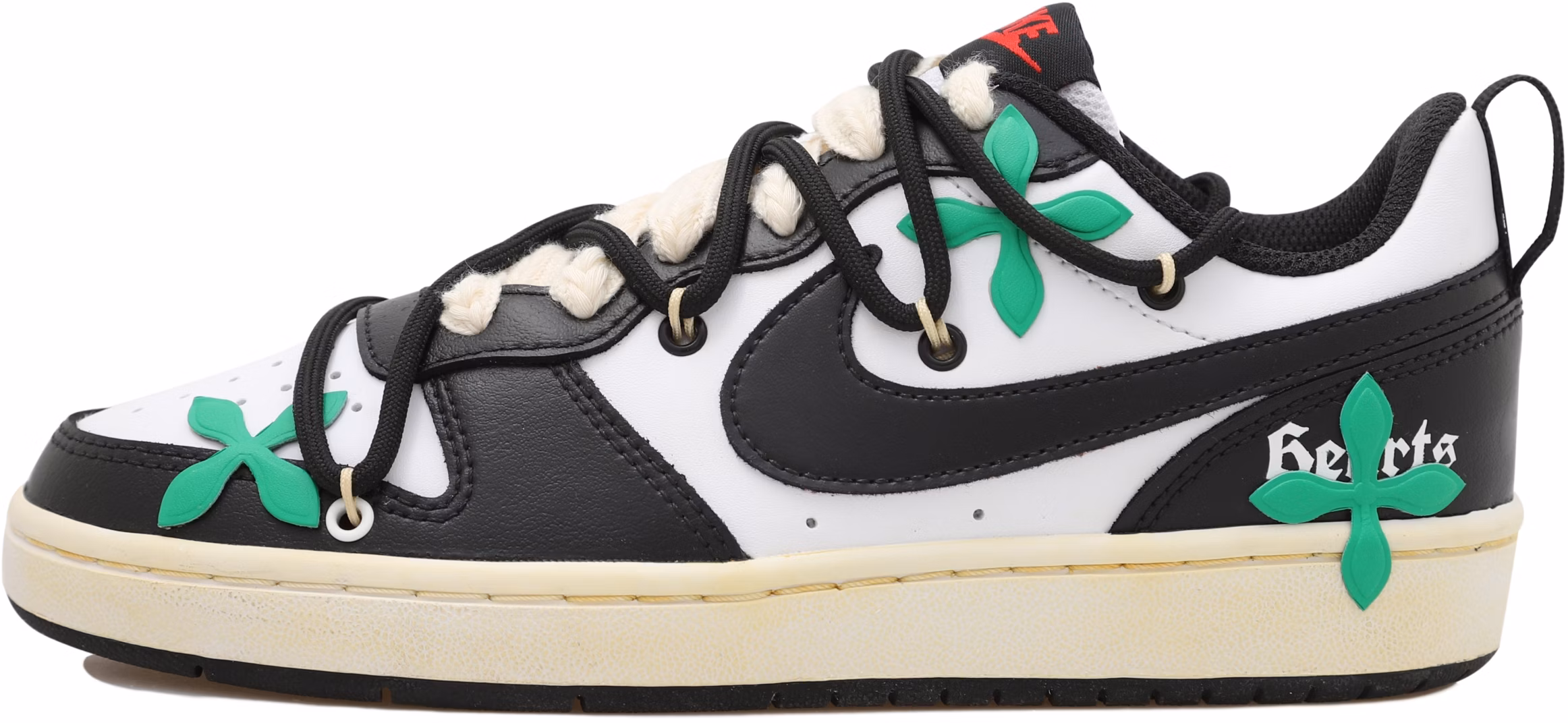 custom-shoes-nike-court-borough-low-2-green-cross-vibe-vintage-black-white-green