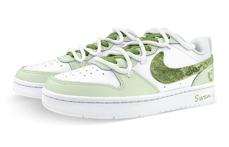 Lookbook 【訂製球鞋】Nike Court Borough Low2 極簡風華 禮盒版 解構鞋帶 低筒 板鞋 GS 綠白