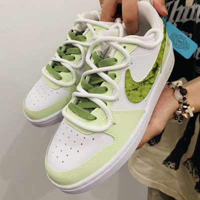 【訂製球鞋】Nike Court Borough Low2 極簡風華 禮盒版 解構鞋帶 低筒 板鞋 GS 綠白 2