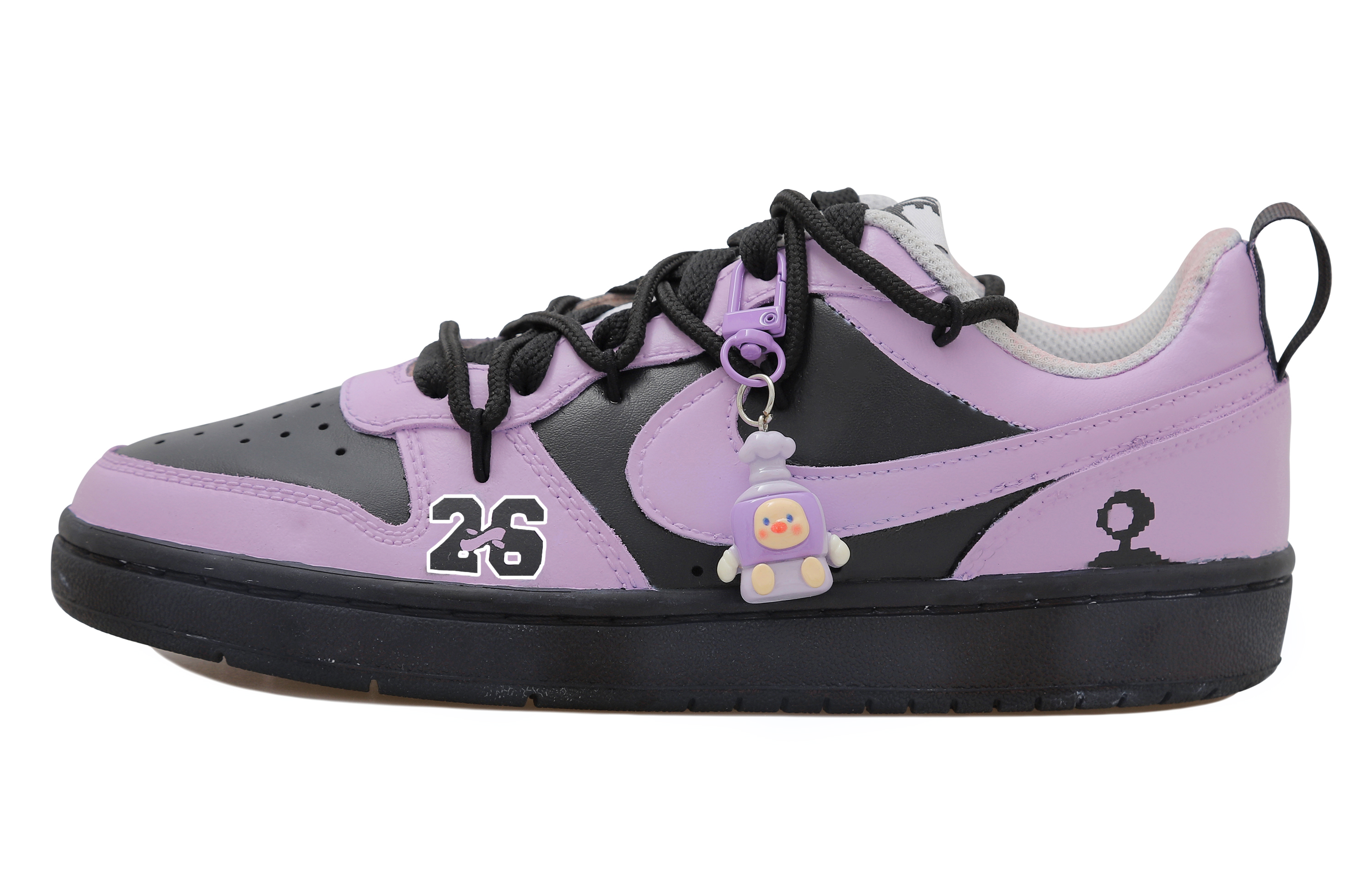 Buy 【訂製球鞋】 Nike Court Borough Low 2 OKHR 手繪噴繪 玩具掛飾 做舊解構鞋帶 低筒 板鞋 GS 黑紫
