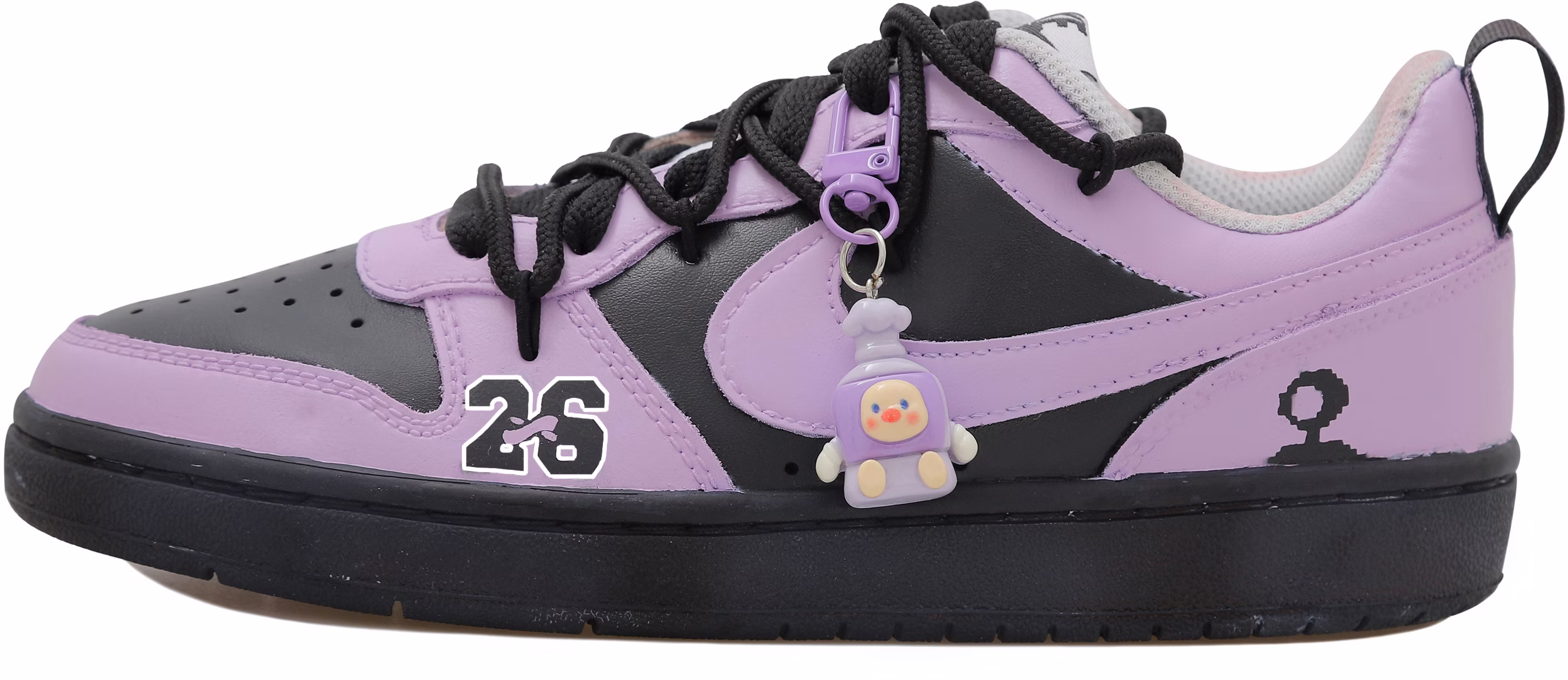 custom-shoes-nike-court-borough-low-2-hand-painted-spray-toy-charms-distressed-deconstructed-laces-black-purple-dv-5456-104-465917