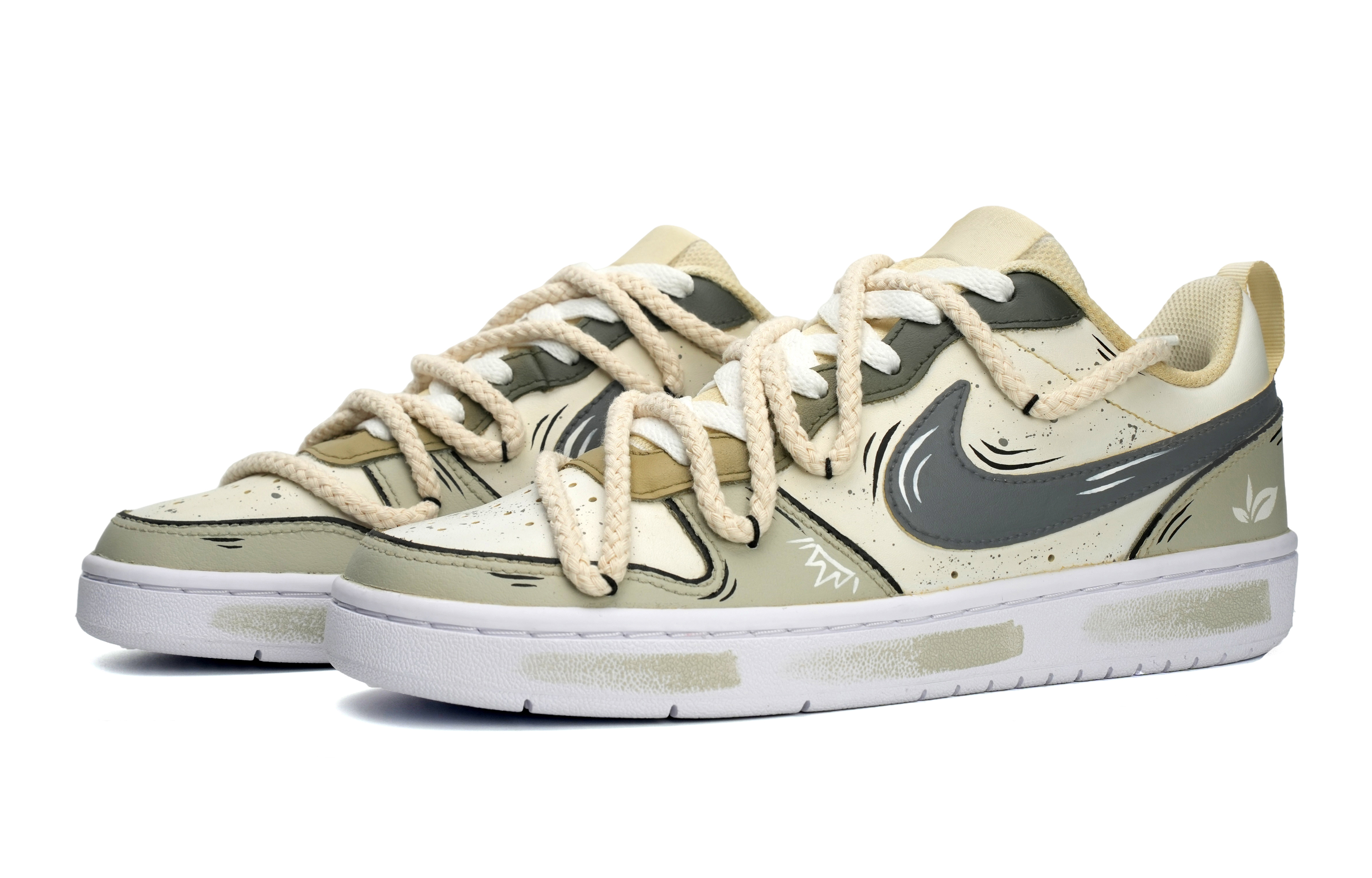 Lookbook 【定製球鞋】Nike Court Borough Low 2 茶色 手繪潑墨 特殊鞋盒 休閒 低幫 板鞋 GS 綠棕